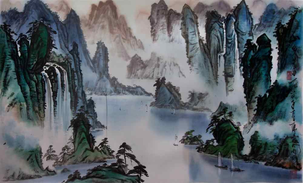 Appraisal: CHINESE CONTEMPORARY LANDSCAPE with title and signature along right side