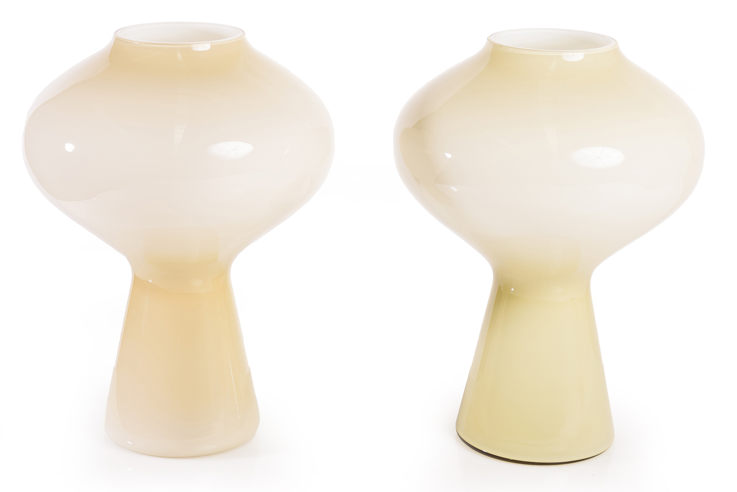 Appraisal: PAIR OF GLASS MUSHROOM LAMPS Olive milk glass Australia c