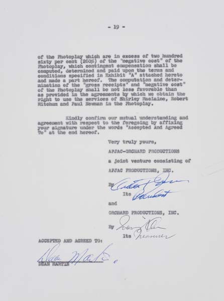 Appraisal: DEAN MARTIN Contract signed by Martin for What a Way