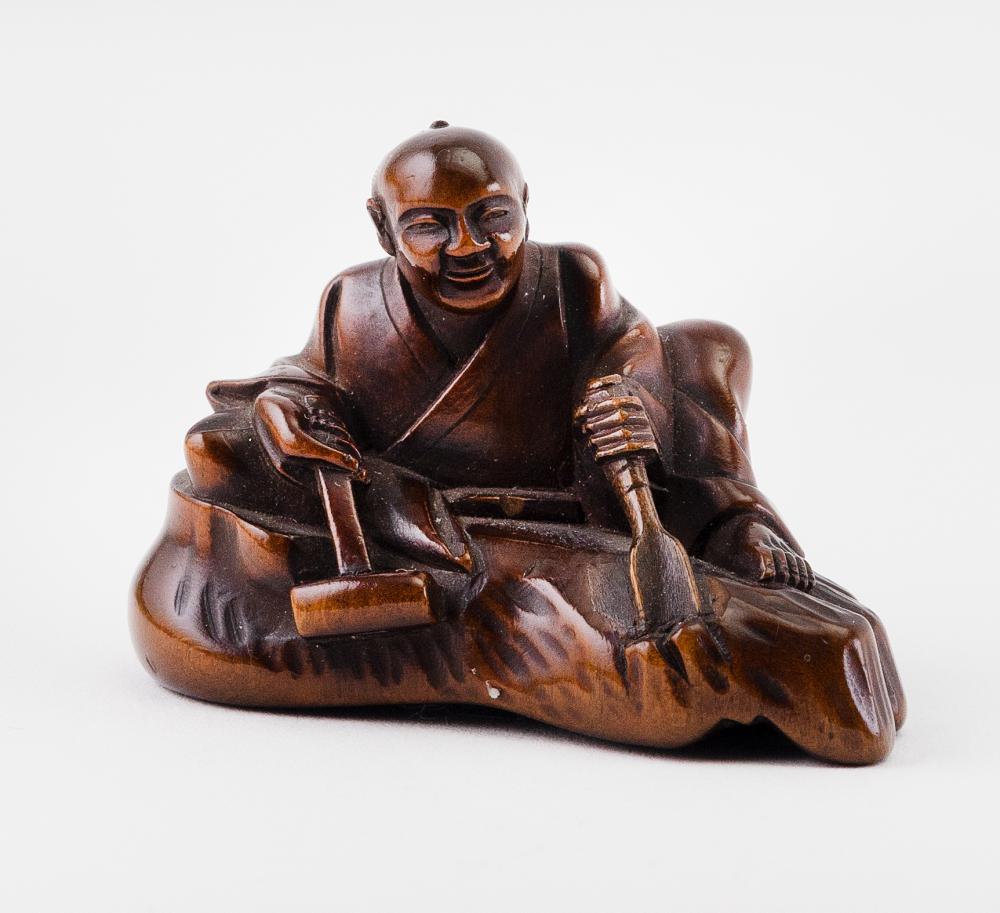 Appraisal: JAPANESE WOOD NETSUKE MEIJI PERIOD HEIGHT JAPANESE WOOD NETSUKE Meiji