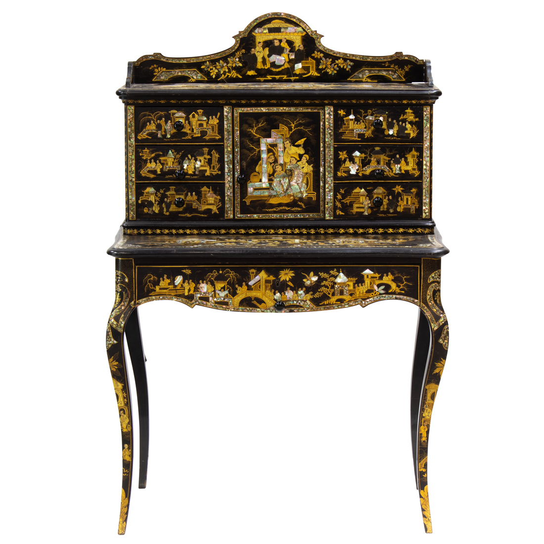 Appraisal: AN ENGLISH CHINOISERIE INLAID AND LAQUERED WRITING DESK TH CENTURY