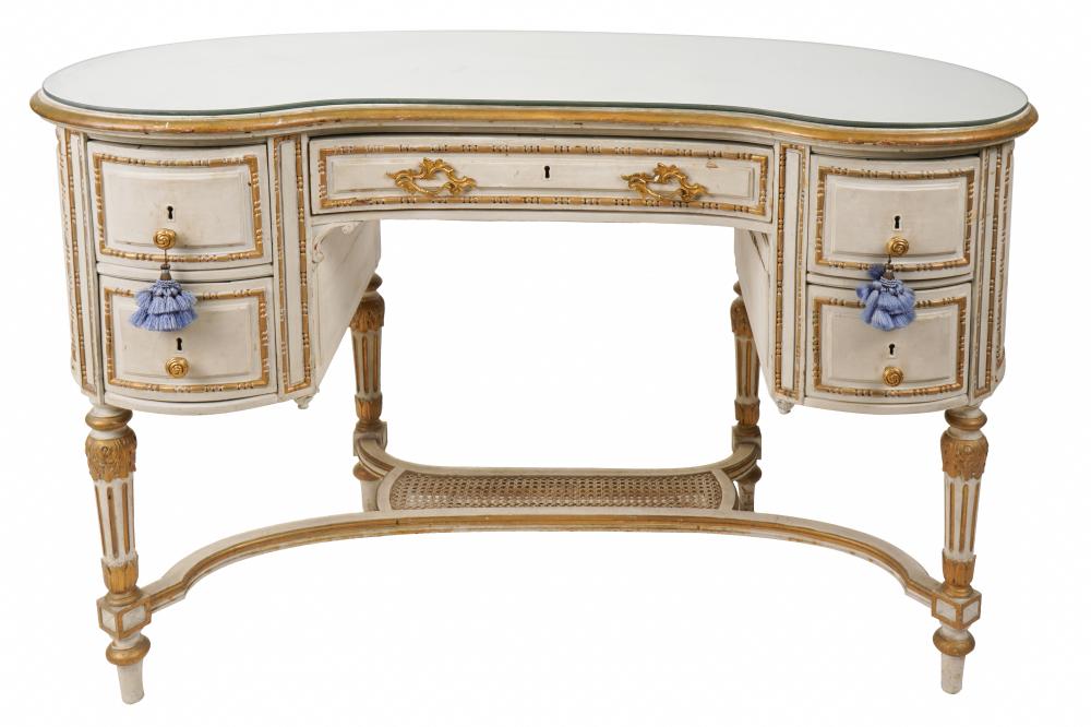 Appraisal: FRENCH STYLE PAINTED PARCEL GILT VANITYwith mirrored plateau top Condition