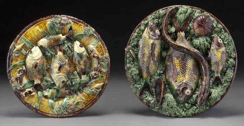 Appraisal: Portuguese palissy dishes with fish incl applied with an eel