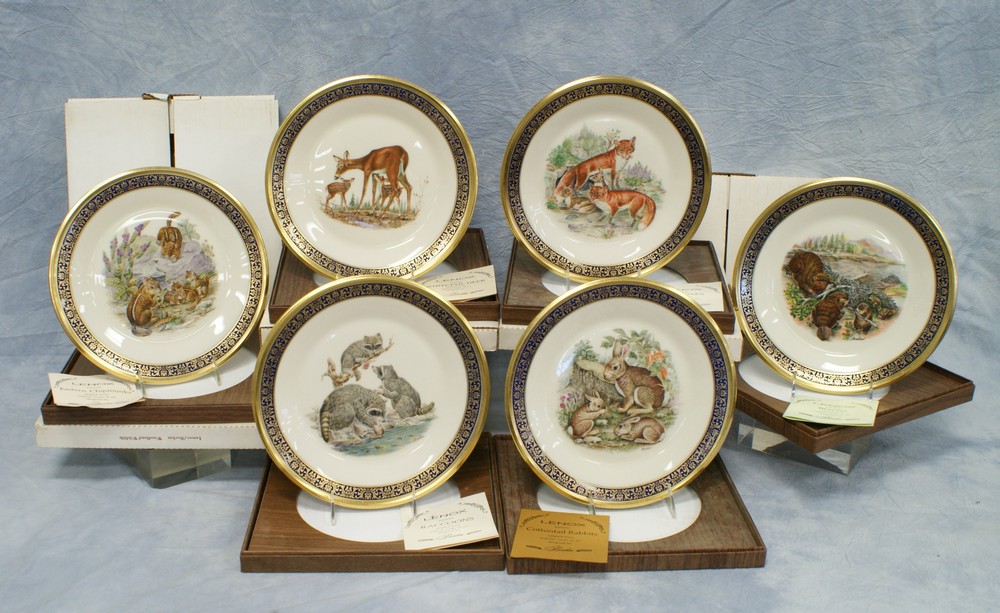 Appraisal: Lenox Boehm Woodland Wildlife annual plates Raccoons Red Foxes Cottontail