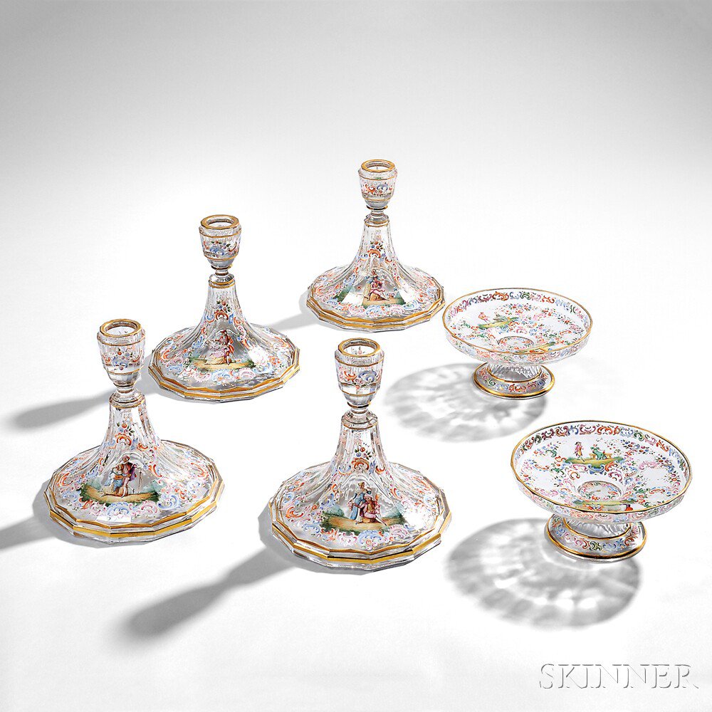 Appraisal: Six Pieces of Lobmeyr Parcel-gilt and Polychrome-enameled Glass Tableware Bohemia