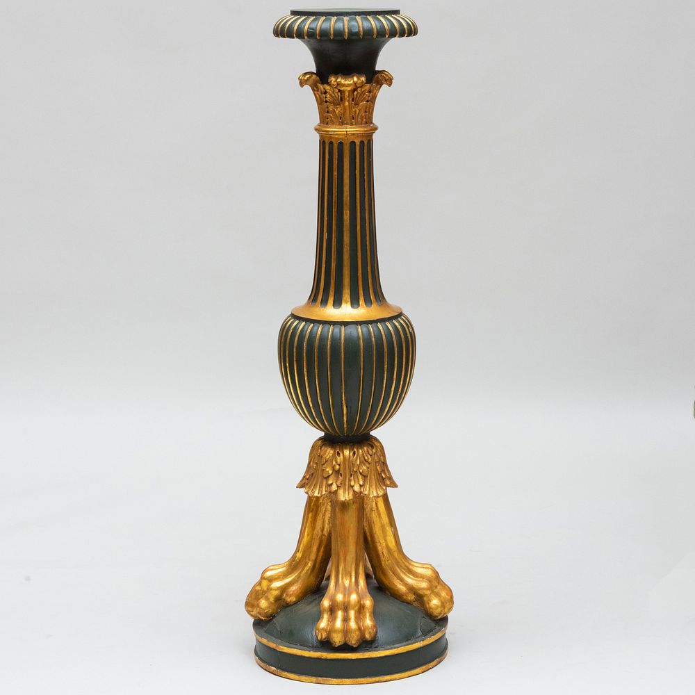 Appraisal: Continental Green Painted and Parcel-Gilt Pedestal Possibly Russian ft in