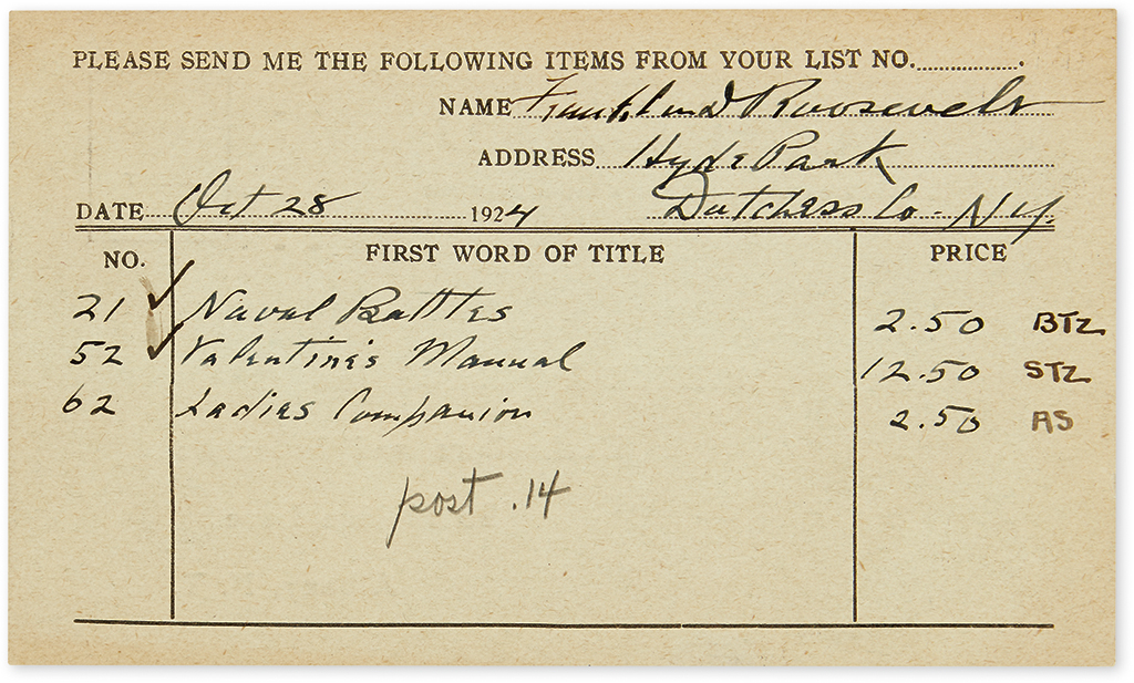 Appraisal: THE ROOSEVELTS WERE READERS ROOSEVELT FRANKLIN D Partly-printed Document accomplished