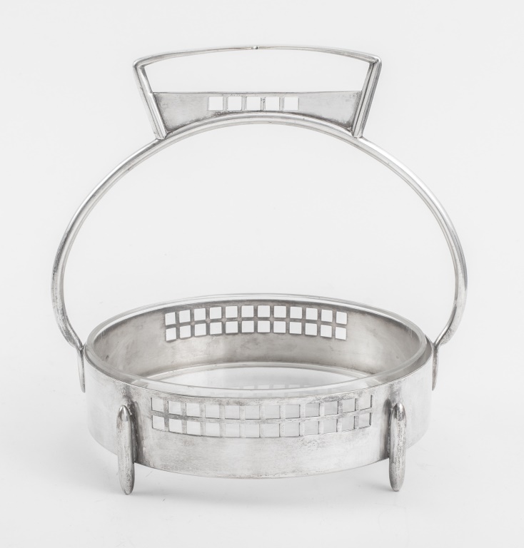 Appraisal: VIENNESE SECESSION SILVERPLATE GLASS BASKET Viennese Secession silverplate and glass