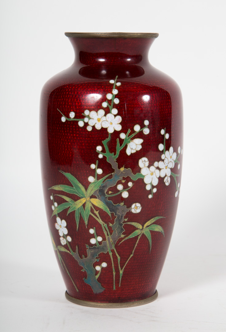 Appraisal: Japanese Ginbari cloisonne enamel vase early th century with enameled