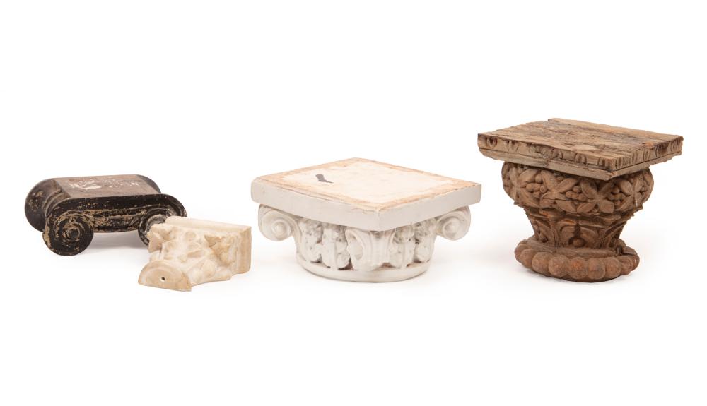 Appraisal: Four Decorative Column Capitals one wood one marble one stone