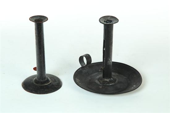 Appraisal: TWO HOGSCRAPER CANDLESTICKS American th century Both have push ups