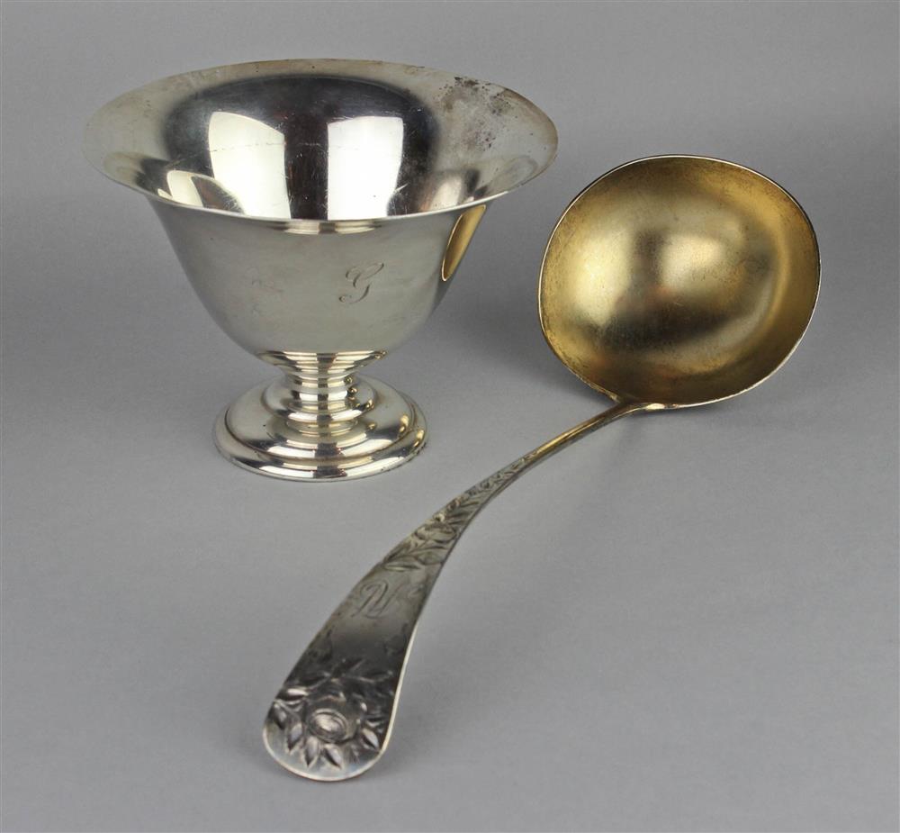 Appraisal: GORHAM SILVER PUNCH LADLE AND A CARTIER FOOTED BOWL the