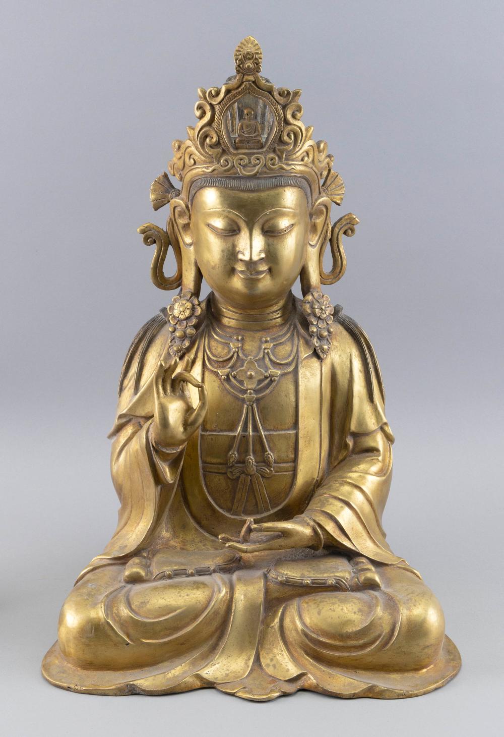 Appraisal: TIBETAN GILT BRONZE SEATED BODHISATTVA TH CENTURY HEIGHT WIDTH TIBETAN