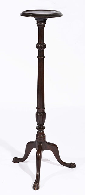 Appraisal: Mahogany torcherewith reeded column and ball and claw feet cm