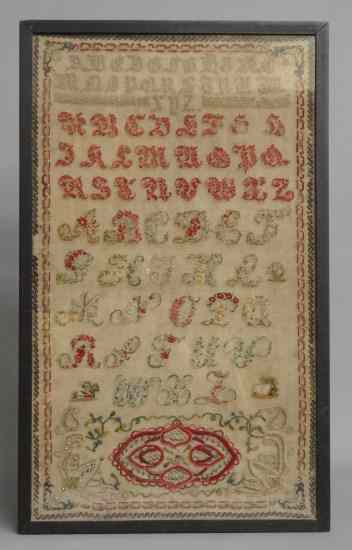 Appraisal: th c sampler with alphabet chain border etc Site ''