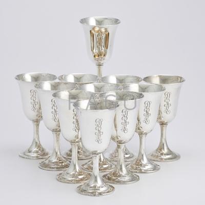 Appraisal: ELEVEN LORD SAYBROOK STERLING WATER GOBLETS Flared vessels pattern International