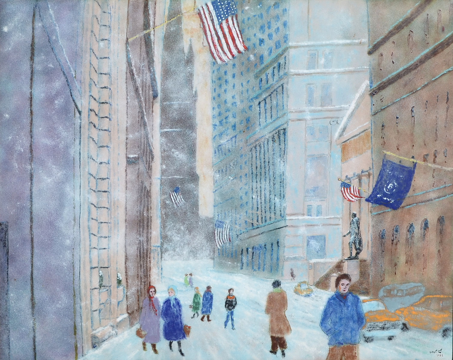 Appraisal: THE LARGEST ENAMEL ON COPPER PAINTING WALL STREET '' x