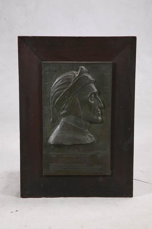 Appraisal: FRAMED HALF BUST Bronze profile marking the Sexcentenary of Dante's