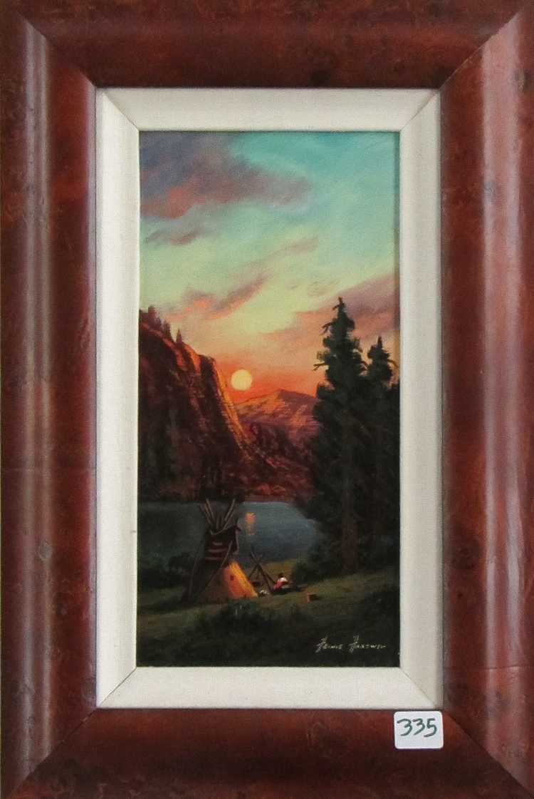 Appraisal: HEINIE HARTWIG OIL ON BOARD California born Indian Sundown Signed