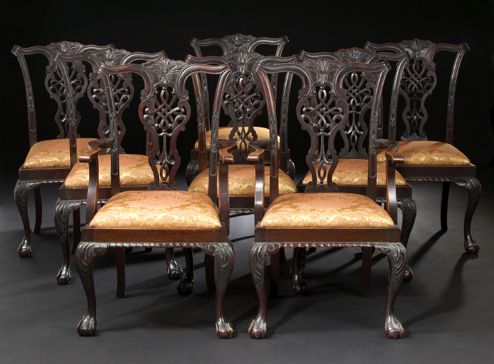 Appraisal: Good Suite of Eight George III-Style Carved Mahogany Dining Chairs