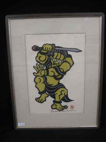 Appraisal: Yoshitoshi Mori Woodblock Samari warrior signed image area '' x