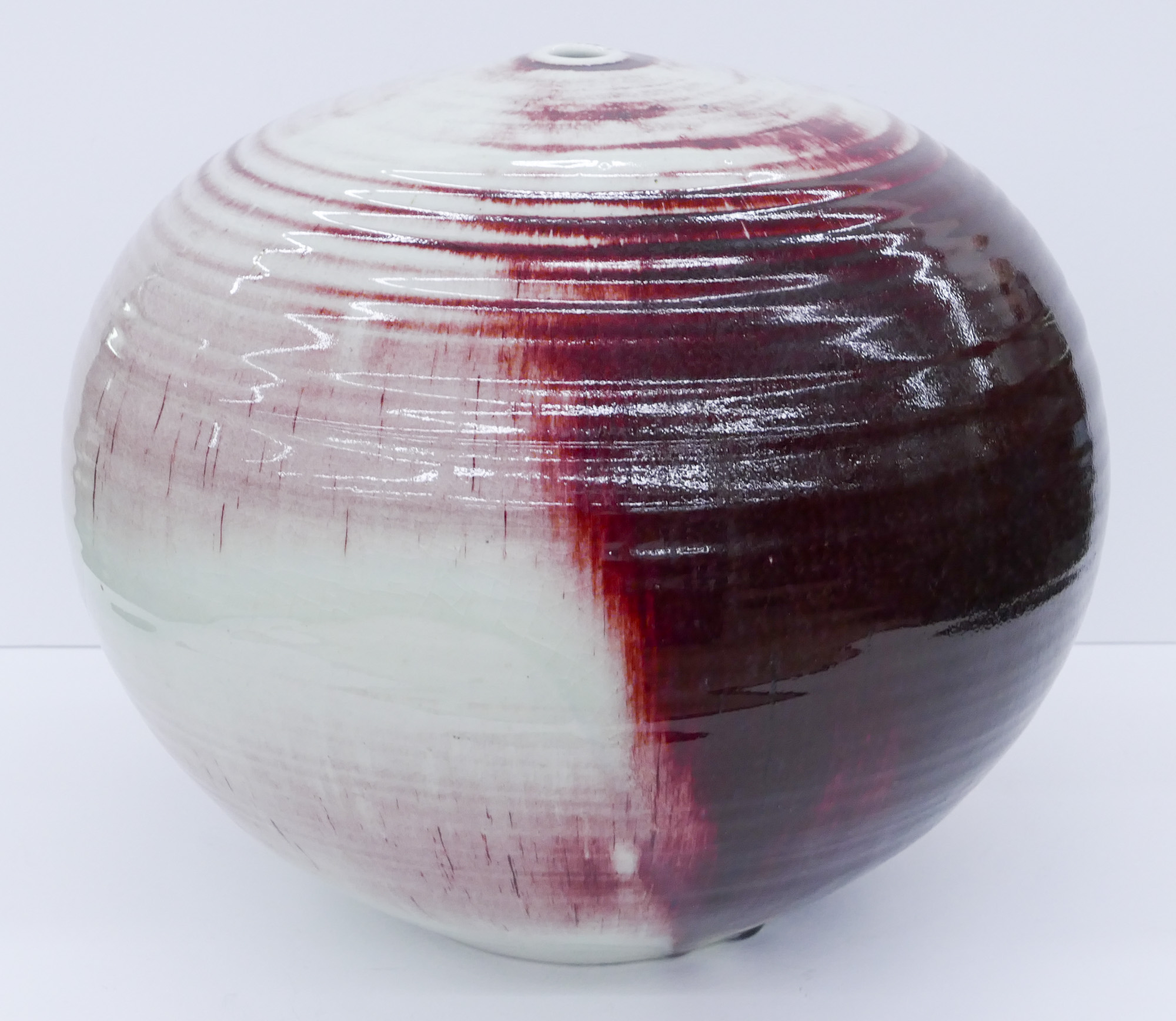 Appraisal: John Takehara - American Oxblood Glazed Vessel Stoneware ''x ''