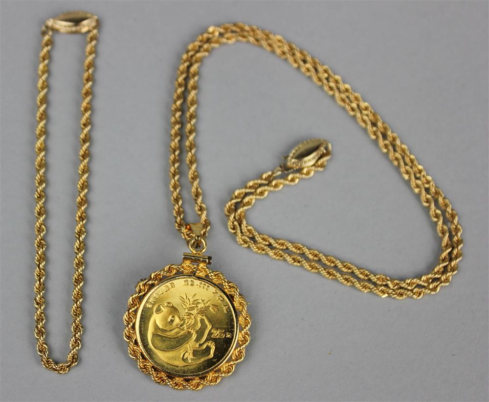 Appraisal: K GOLD PANDA COIN AND A K YELLOW GOLD CHAIN