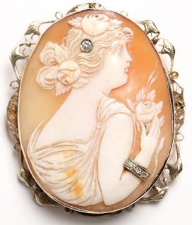 Appraisal: Antique Italian K Gold Shell Diamond Cameo Of a young