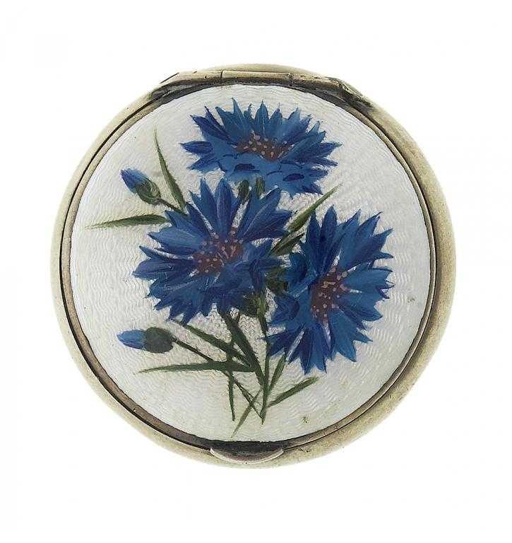 Appraisal: AN EDWARD VII SILVER AND GUILLOCHE ENAMEL PILL BOX the