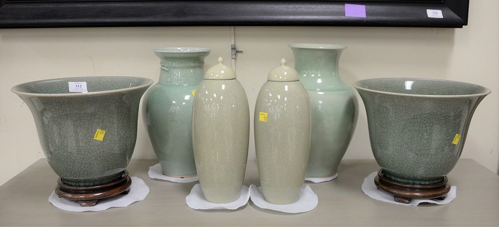 Appraisal: Six piece quality celadon glazed porcelain and pottery to include