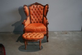 Appraisal: A Louis XV style leather upholstered carved beech armchair and