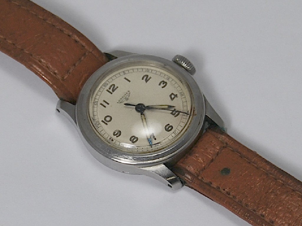 Appraisal: Gentleman's stainless steel Longines wristwatch on leather strap