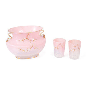 Appraisal: A Pink Glass Jardiniere and a Pair of Tumblers attributed