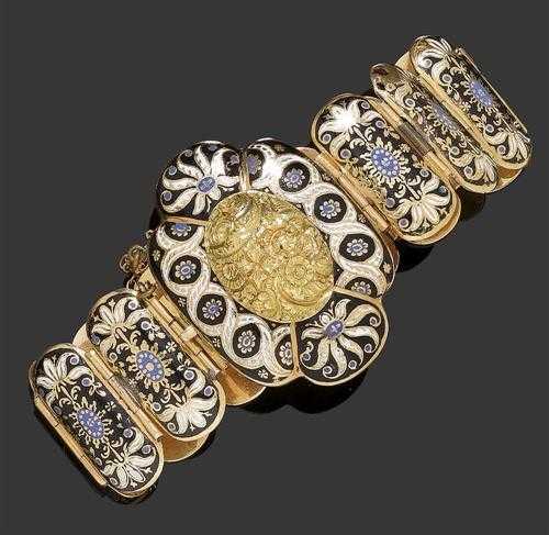 Appraisal: ENAMEL AND GOLD BRACELET probably Geneva ca Ros gold Very