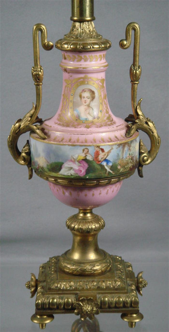 Appraisal: Sevres porcelain lamp pink ground with portrait and scenic decoration