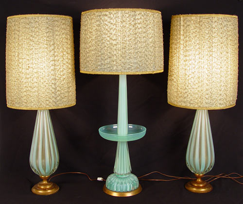 Appraisal: VINTAGE MURANO ART GLASS LAMPS Original shades Pair measures ''