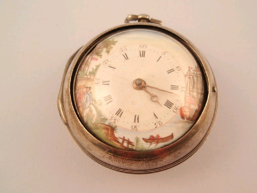 Appraisal: A pair cased open face silver pocket watch enamel dial