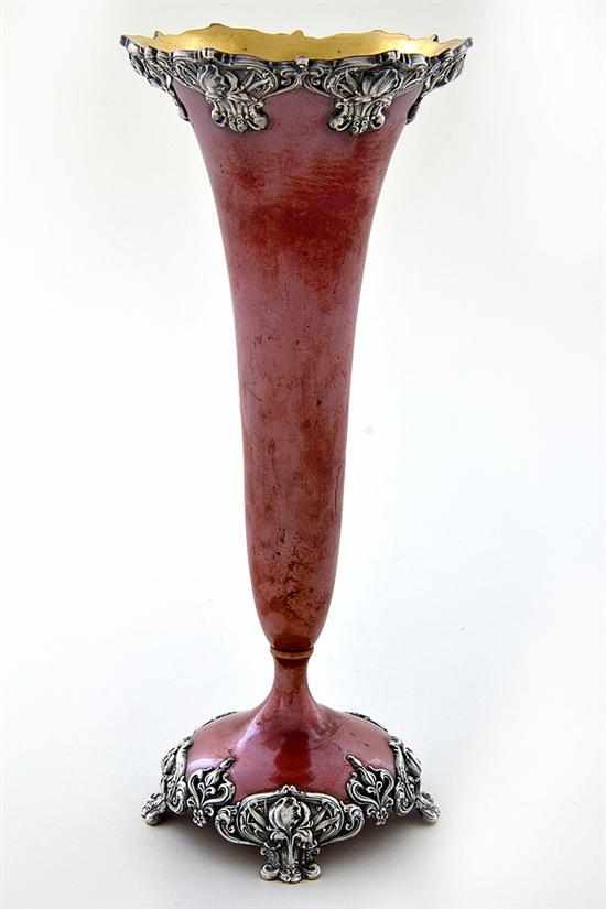 Appraisal: Whiting enameled silver trumpet vase New York circa Art Nouveau