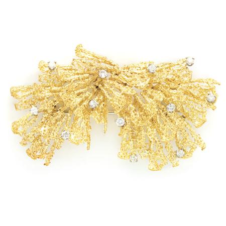 Appraisal: Nugget Gold and Diamond Bow Brooch Estimate -