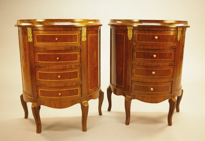 Appraisal: Pair of Louis XV-Style Kingwood and Burlwood Demi-lune Commodes each