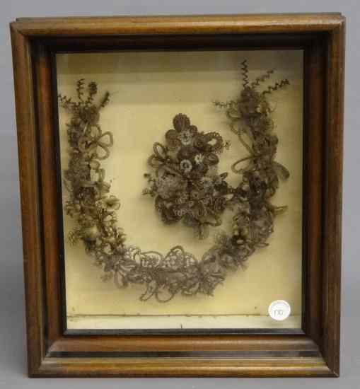 Appraisal: th c framed hair wreath Site '' x ''