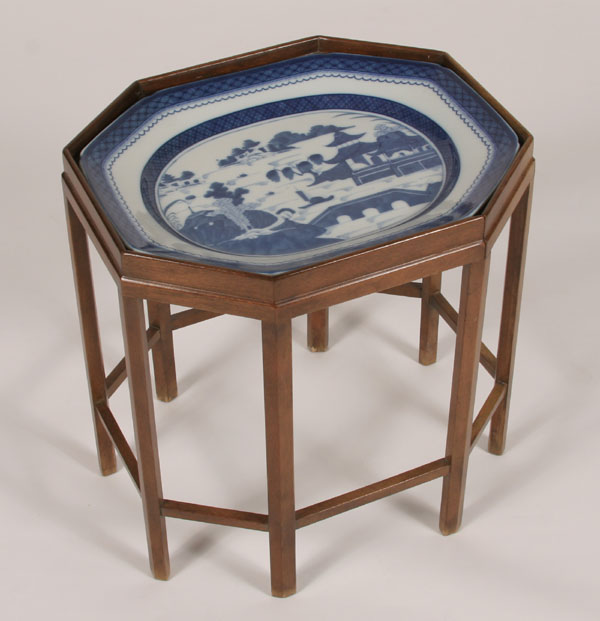 Appraisal: Octagonal tray table stand with Mottahedeh Chinese Export platter insert