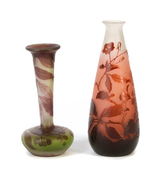 Appraisal: Two Gall cameo glass vases circa comprising a cylindrical floral