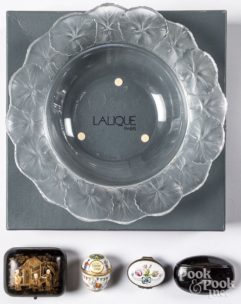 Appraisal: Lalique lily pad bowl in original box Lalique lily pad