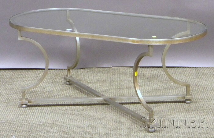 Appraisal: Modern Oval Glass-top Metal Coffee Table ht lg dp in