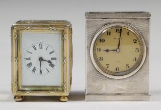 Appraisal: DESK CLOCKS Early th c Silver Cased French Miniature Desk