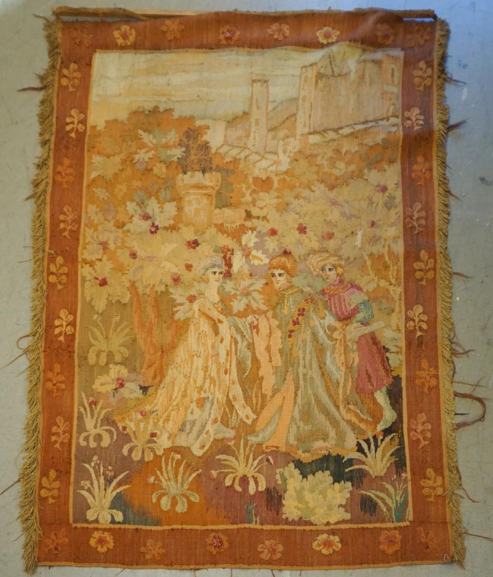 Appraisal: FLEMISH STYLE TAPESTRY MAIDENS IN GARDEN X IN X CM