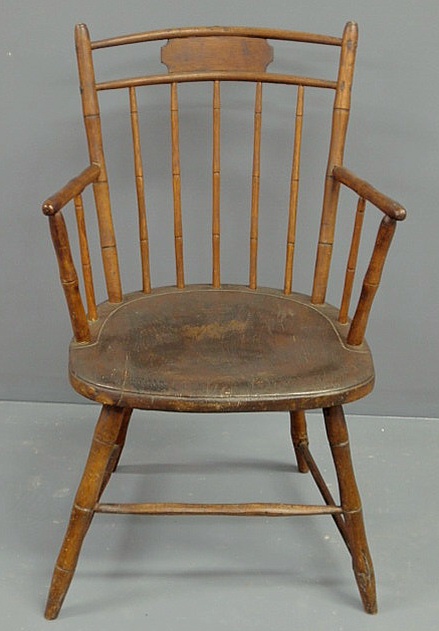 Appraisal: Pennsylvania bamboo turned birdcage Windsor armchair early th c h