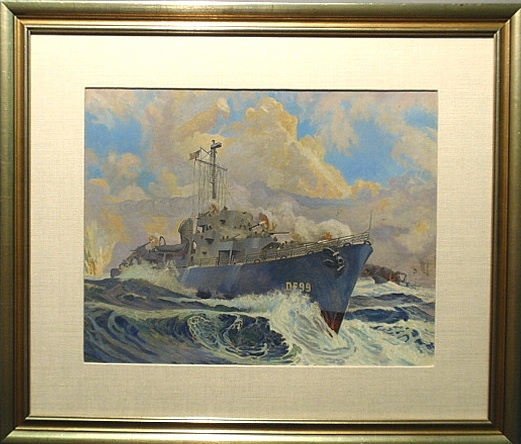 Appraisal: - Framed and matted watercolor of a naval destroyer DE