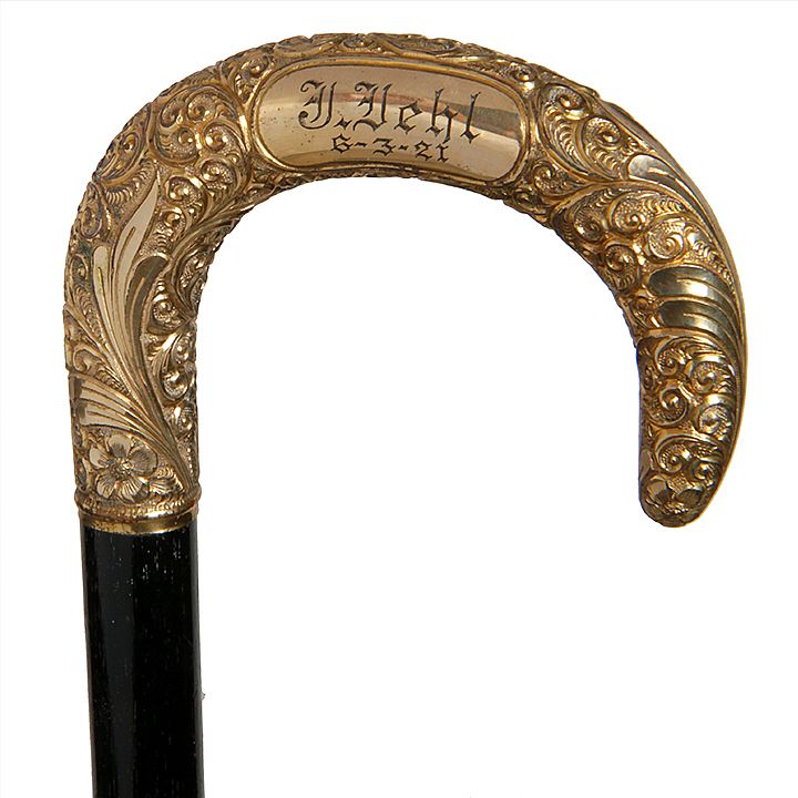 Appraisal: Gold Dress Cane Dated - A nice gold-filled crook handle